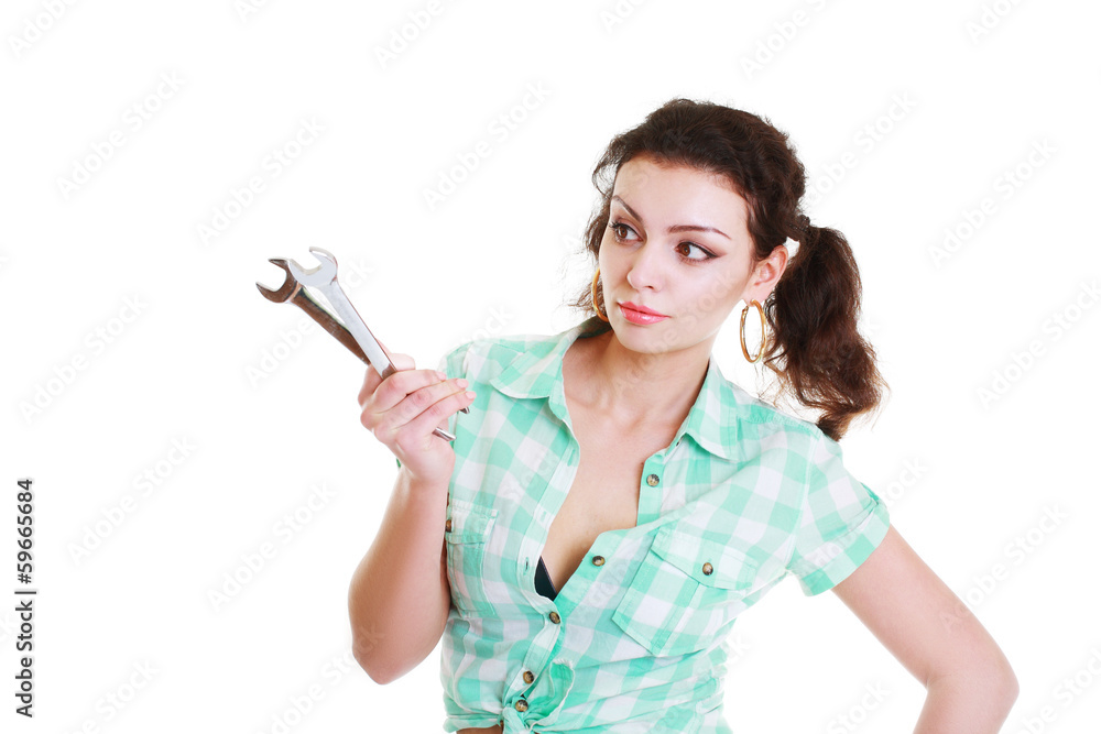 woman with wrenchs woman with wrenchs