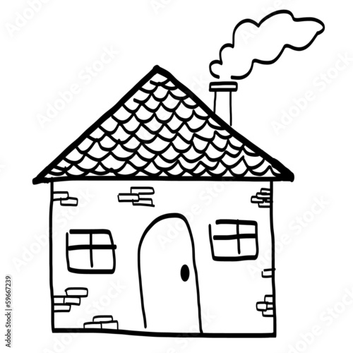 Hand drawn house in a  sketch cartoon style.