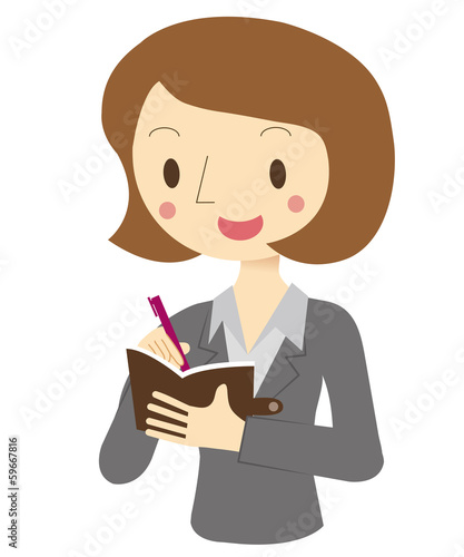 手帳にメモをとる女性