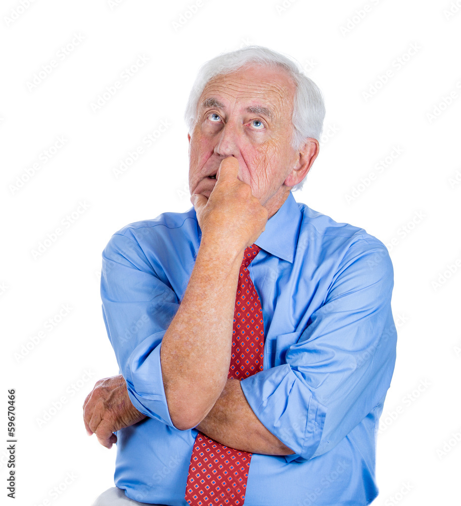 Old man thinking, daydreaming, procrastinating, sucking thumb Old man thinking, daydreaming, procrastinating, sucking thumb
