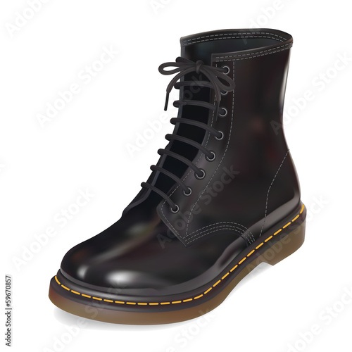 New black leather boot. Realistic Vector illustration. Isolated
