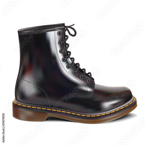 New black leather boot. Realistic Vector illustration. Isolated