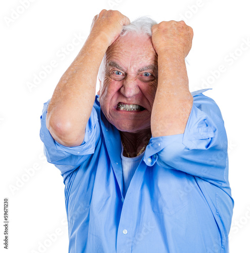 Crazy, upset, agitated, unhinged elderly, senior man