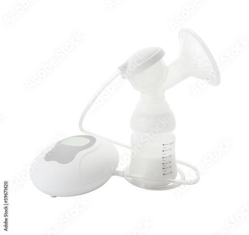 Electric breast pump kit on white background.