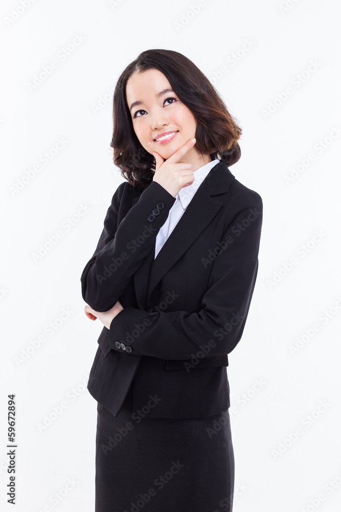 Thinking young Asian woman isolated on white background Thinking young Asian woman isolated on white background
