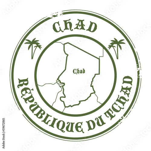 Grunge rubber stamp with the name and map of Chad
