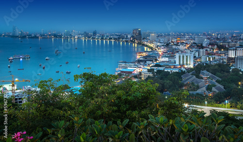 Urban city Skyline, Pattaya bay and beach, Thailand.