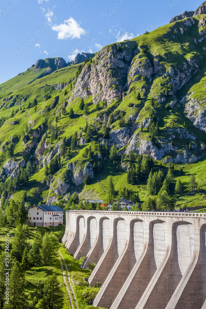 Dam in the mountains - Fedaia pass - Dolomites