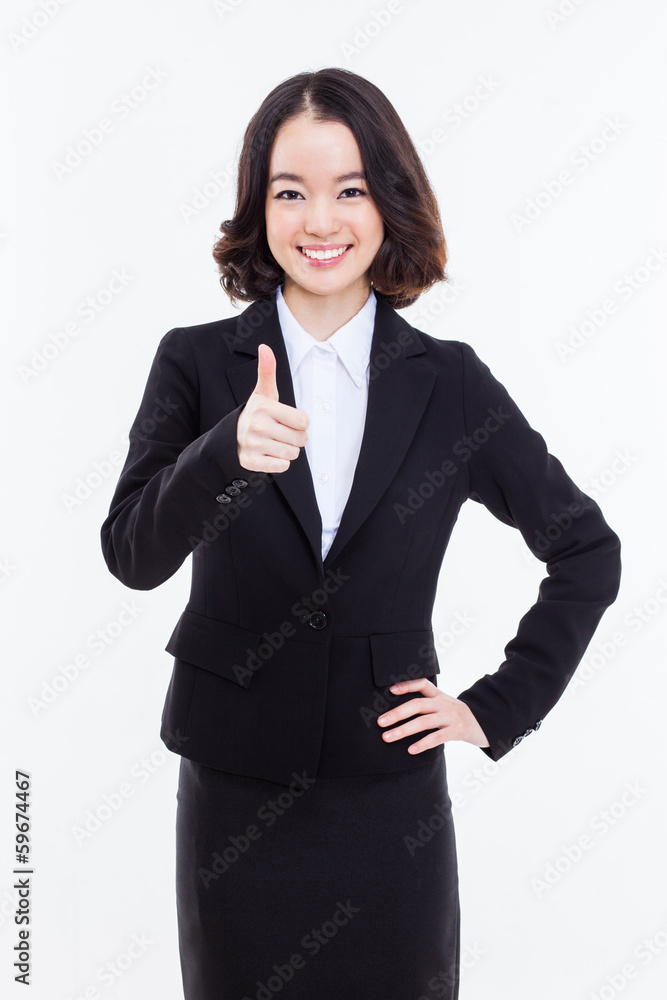 Successful happy Asian businesswoman showing thumb. Successful happy Asian businesswoman showing thumb.