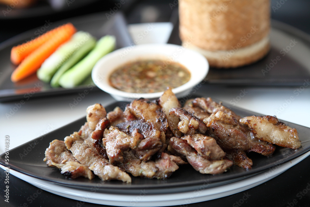 Fototapeta premium grilled pork with sticky rice