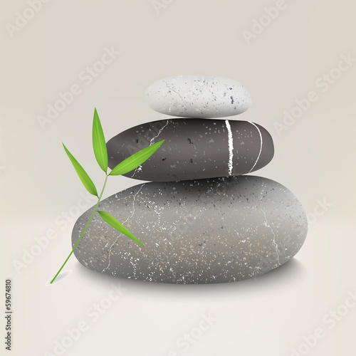 Vector illustration of stones with bamboo leaf