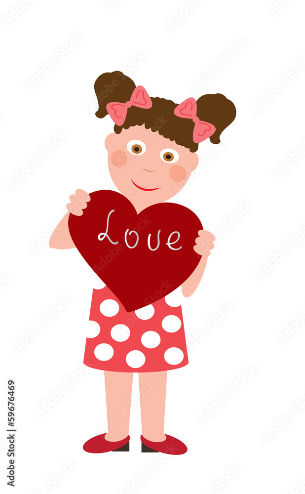 Little girl with heart vector illustration
