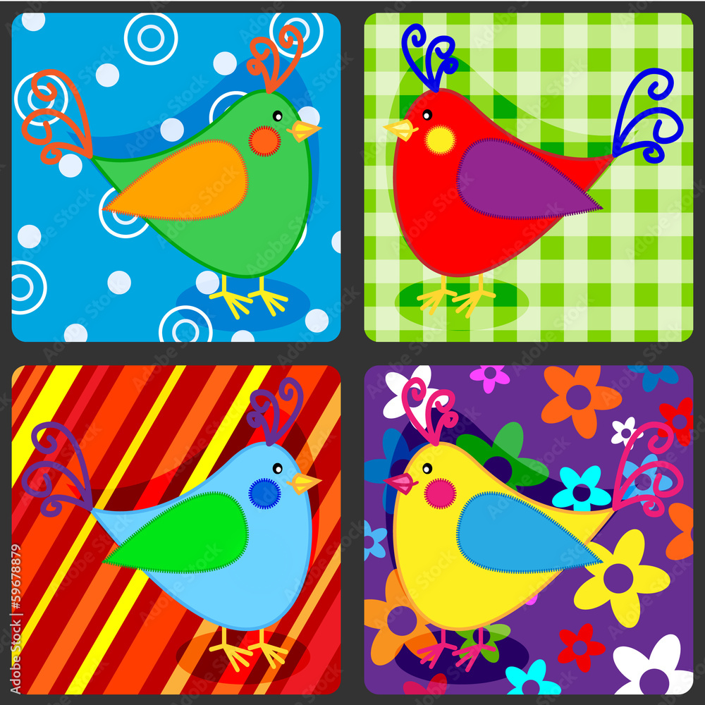 Seamless patchwork birds