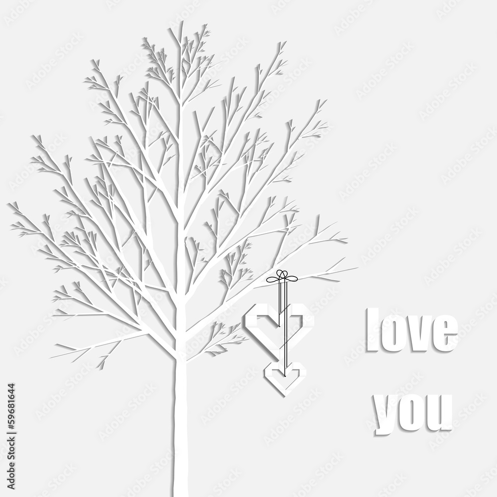 Background with hearts and tree in origami style Background with hearts and tree in origami style