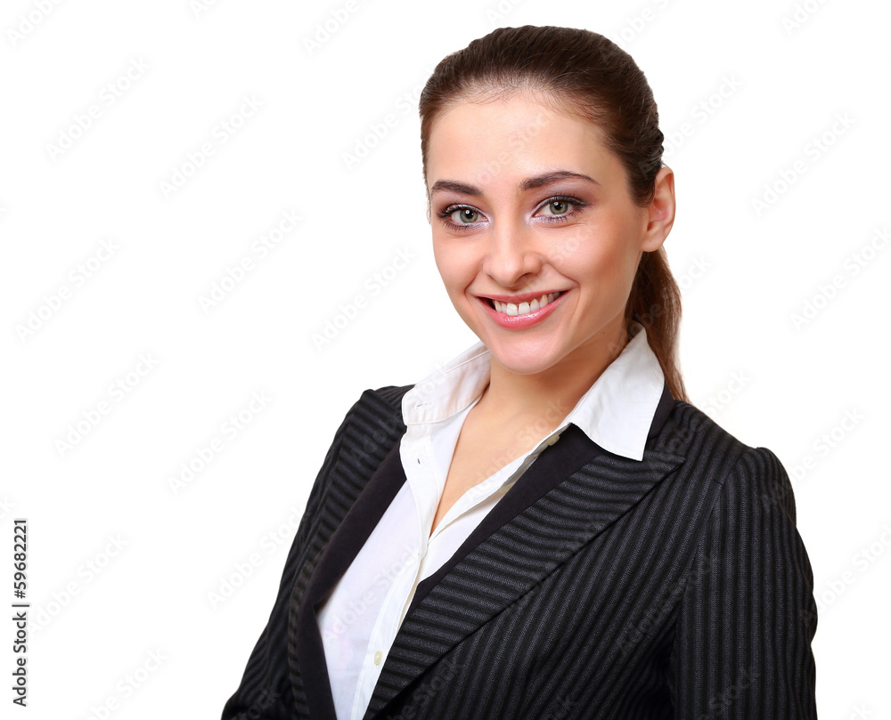 Smiling business woman looking isolated on white background Smiling business woman looking isolated on white background