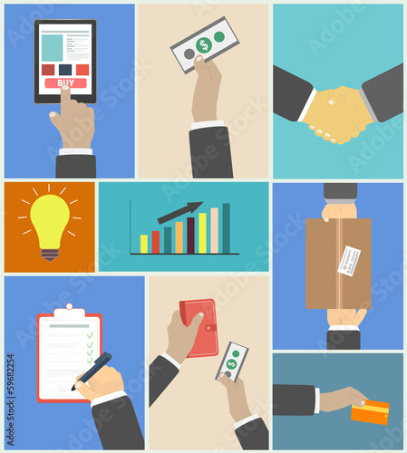 Set of business hands action concepts