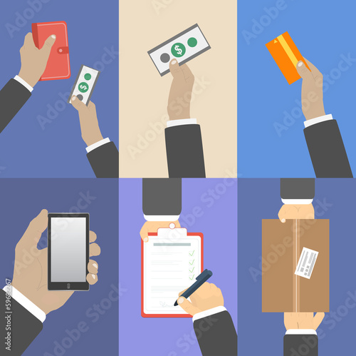 Set of business hands action concepts
