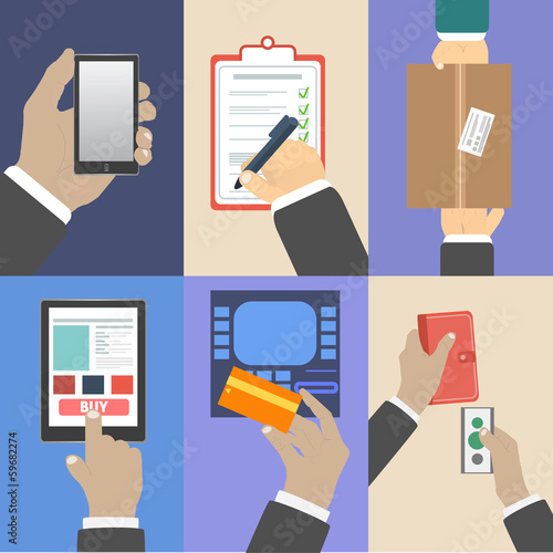 Set of business hands action concepts