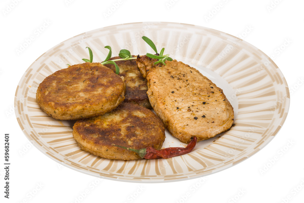 Potato cutlet with pork steak Potato cutlet with pork steak
