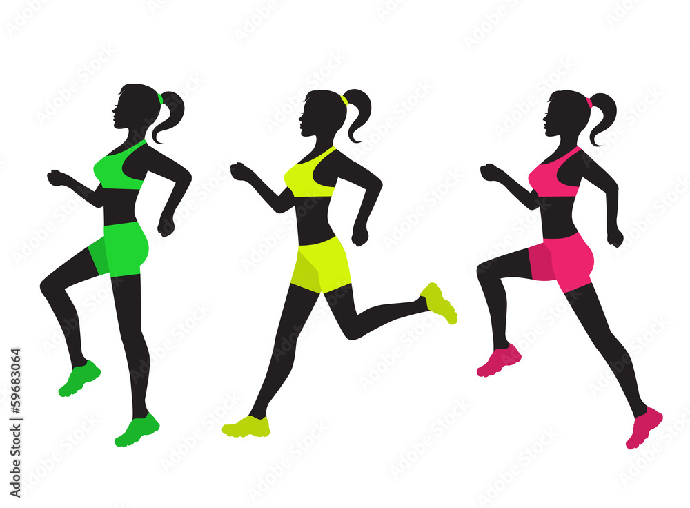 three silhouettes of running women three silhouettes of running women