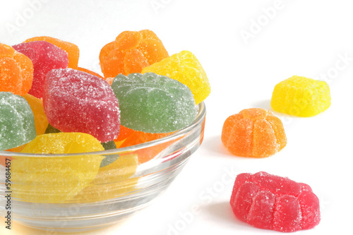 candied fruit jelly in a glass dish