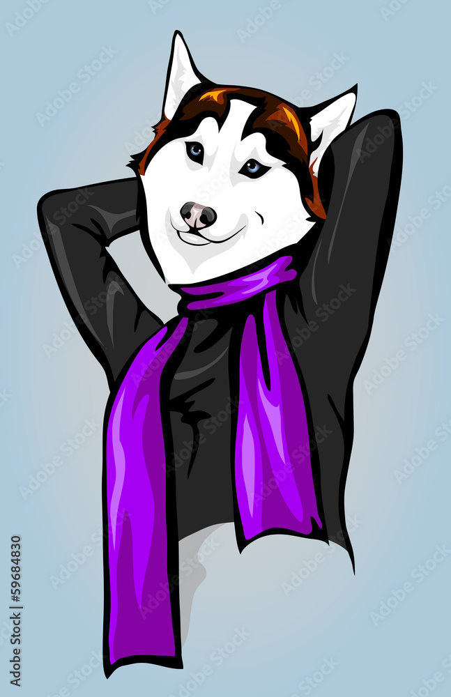vector drawing of the dog Laika in clothes vector drawing of the dog Laika in clothes