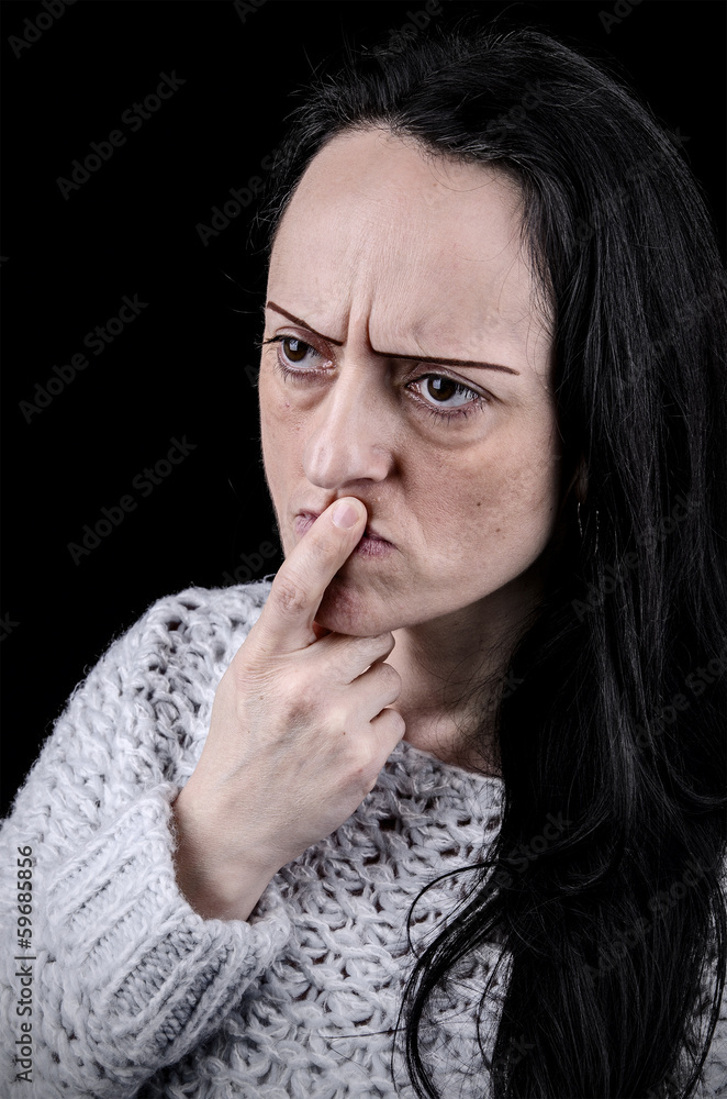 woman thinking on black background portrait woman thinking on black background portrait
