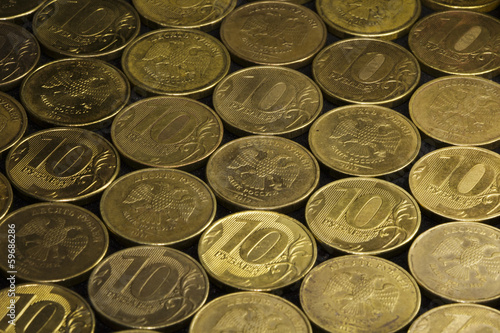 Фон из монет номиналом 10 Российских рублей