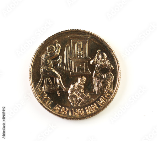 Royal Australian Mint coin pattern isolated on white background.