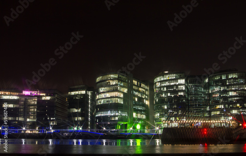Embankment with Office Buildings at night, London, England