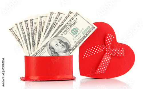Fotografija Gift box with money isolated on white