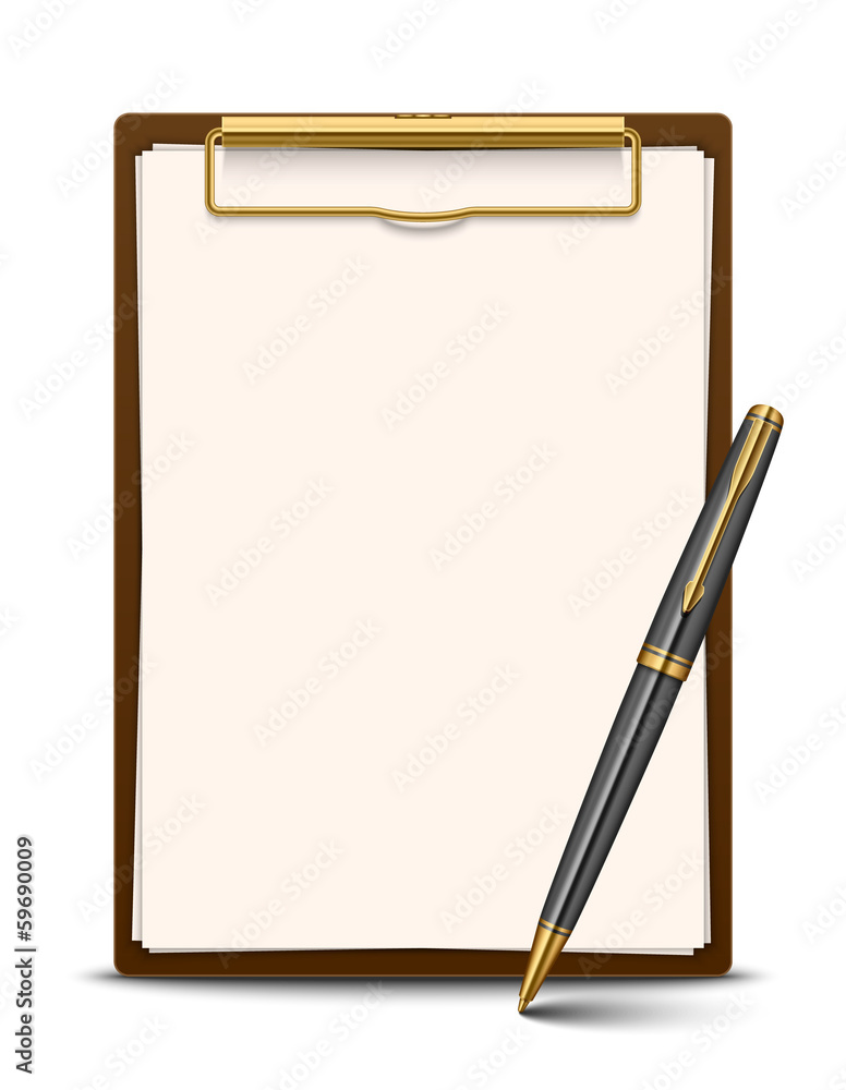 Clipboard and pen isolated on white background Clipboard and pen isolated on white background