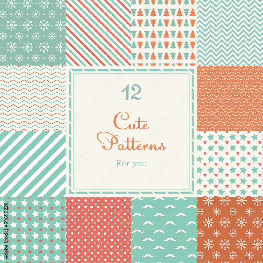 12 Cute different vector seamless patterns (tiling). 12 Cute different vector seamless patterns (tiling).