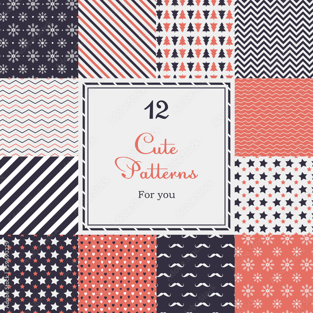12 Cute different vector seamless patterns (tiling). 12 Cute different vector seamless patterns (tiling).