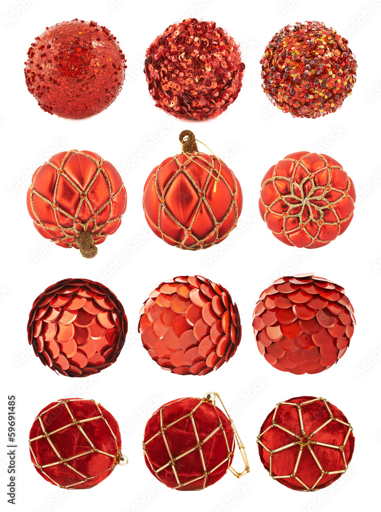 Red christmas decoration balls isolated Red christmas decoration balls isolated