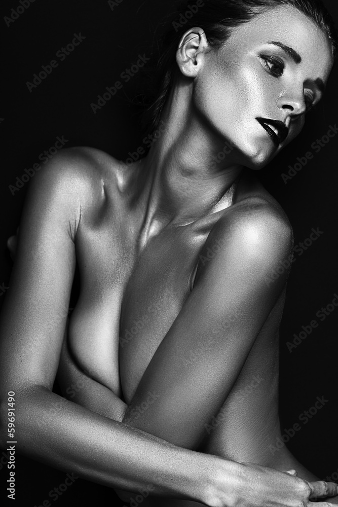 Black and white portrait of emotional girl Black and white portrait of emotional girl