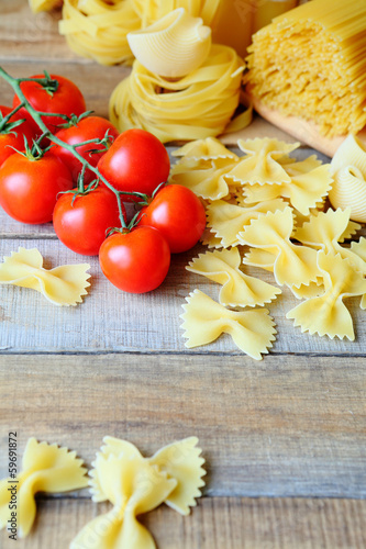 Assorted pasta and cherry tomatoes