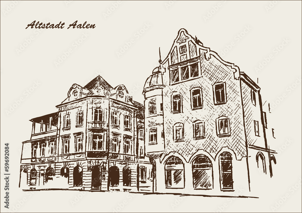 Altstadt Aalen Zeichnung Illustration