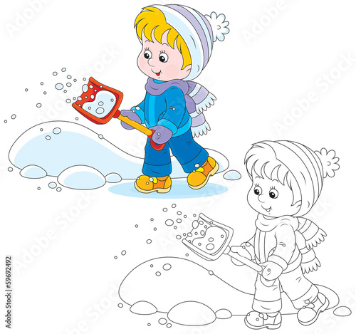 Child with a snow shovel