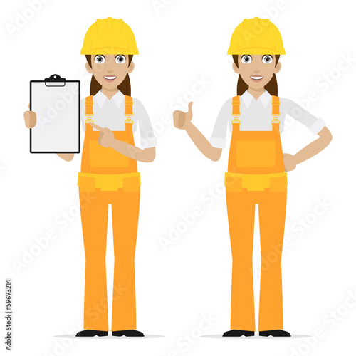 Builder woman showing thumbs up