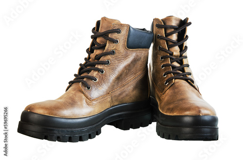Leather winter boot. Isolated on a white background