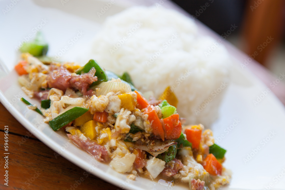 Stir-fried vegetables and rice Stir-fried vegetables and rice