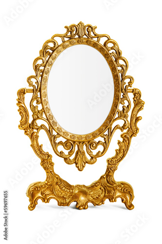 Golden antique mirror, clipping path included