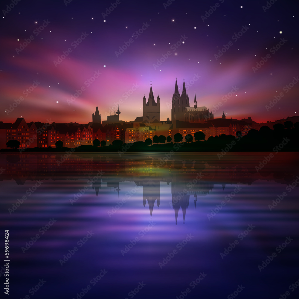 Obraz premium abstract background with silhouette of koln and sunset