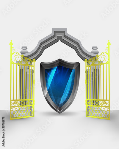 golden gate entrance with new security shield vector