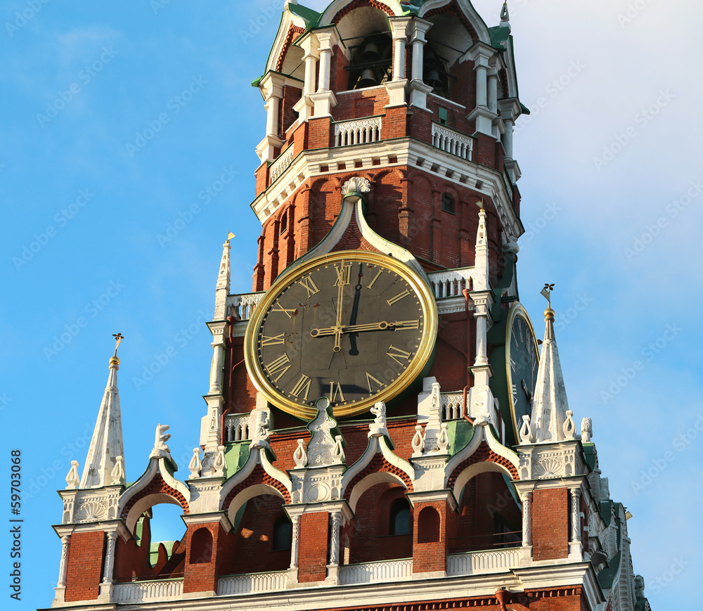 Clock on the central tower of the Moscow Kremlin