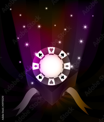 gift revelation with poker chip at glittering stars vector