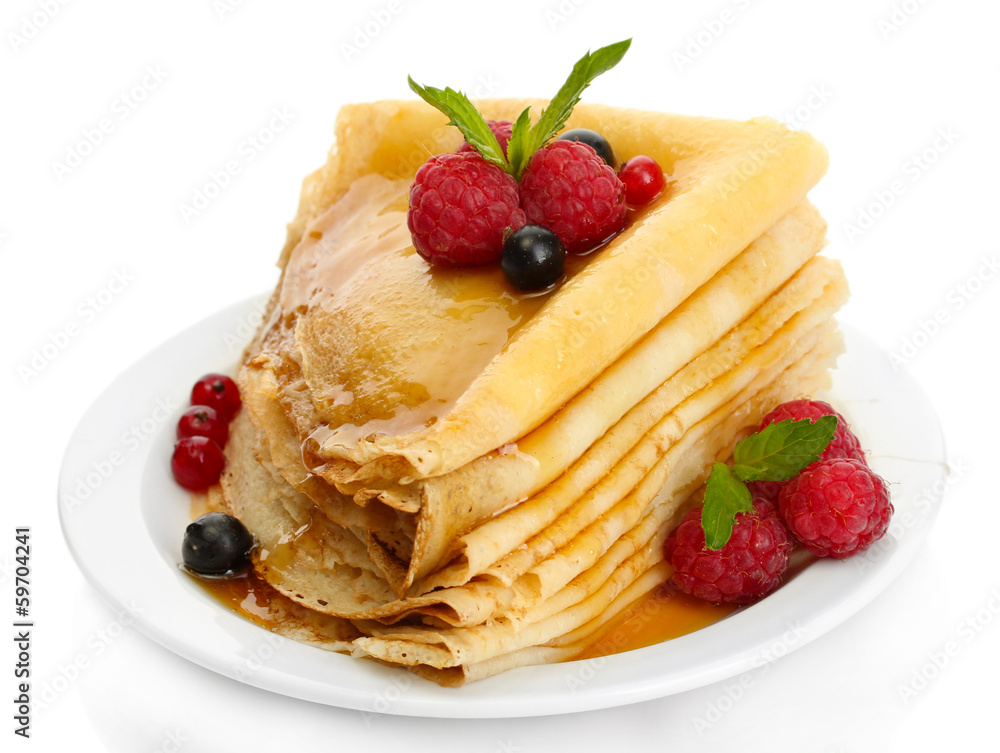 Delicious pancakes with berries and honey Delicious pancakes with berries and honey