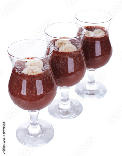 Cocktails with banana and chocolate isolated on white