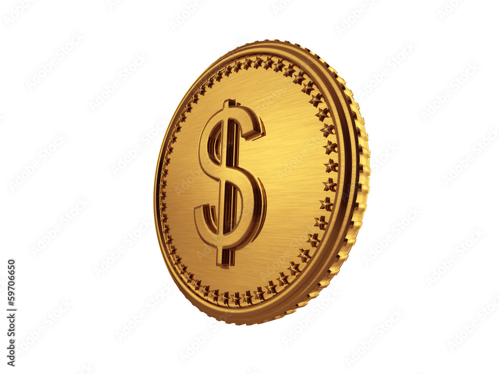 Dollar gold coin 3D isometric - Isolated in white background Dollar gold coin 3D isometric - Isolated in white background